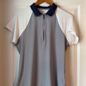 Perer Miller Golf. Striped Polo Shirt with Navy Collar
